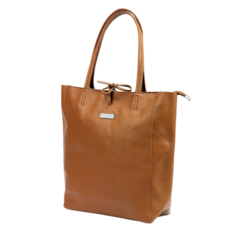 MiaMore Skórzana damska shopperbag duża torabka na ramię z kieszenią