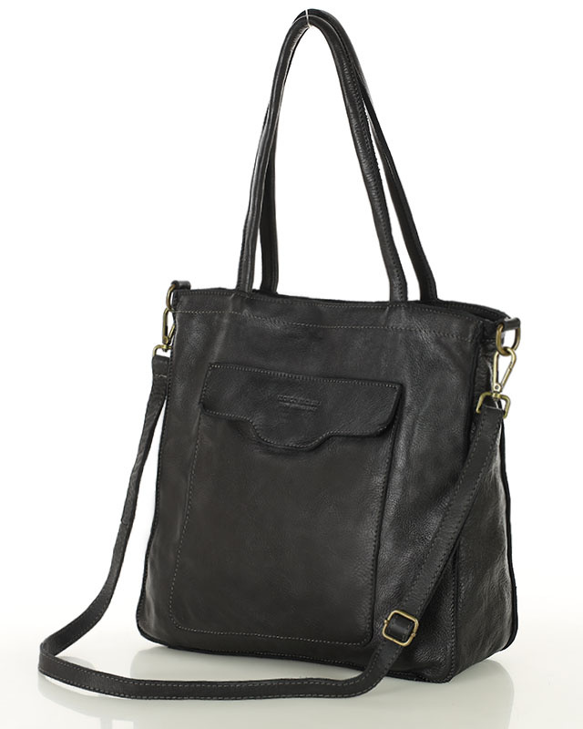 Torba shopper czarna z kieszeniami skóra naturalna – Marco Mazzini