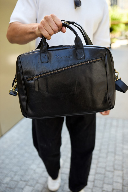 Torba męska skórzana na ramię laptopa duża czarna biznesowa Beltimore N01