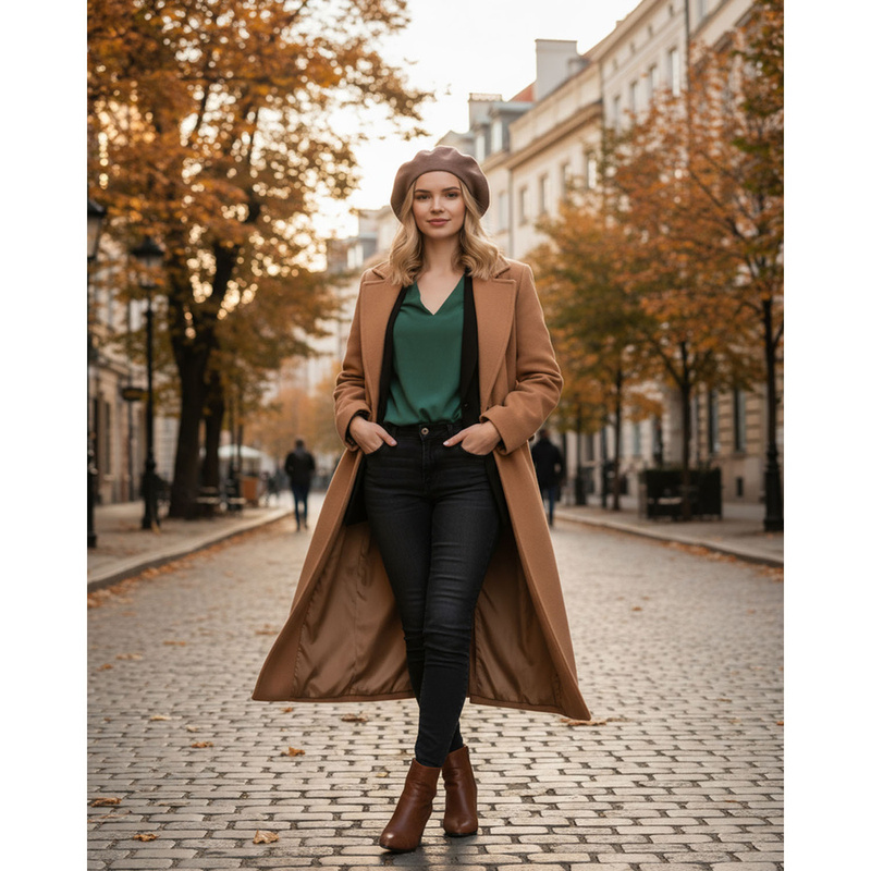 Uniwersalny beret damski wykonany z akrylu w kolorze khaki - Rovicky