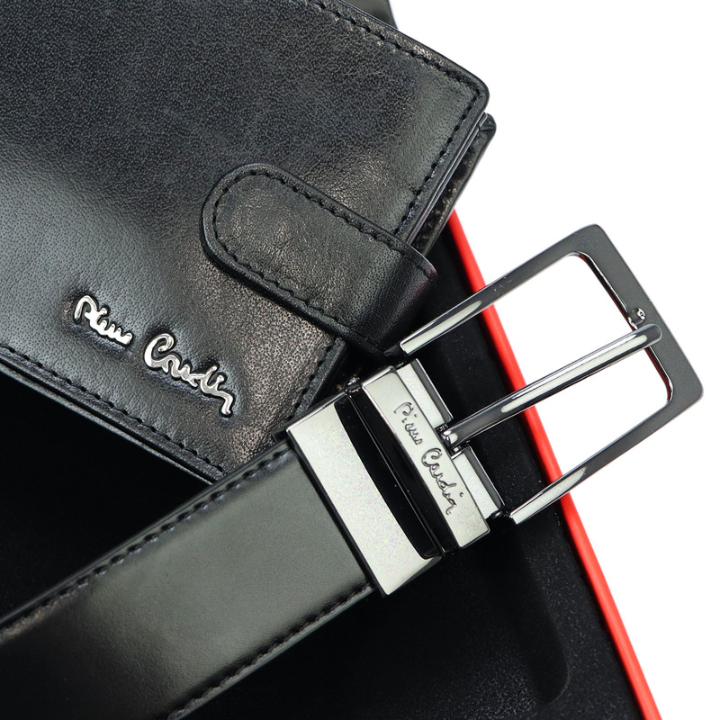 Pierre Cardin męski zestaw prezentowy skórzany portfel i pasek do spodni