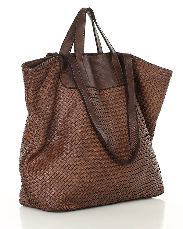 Torba damska pleciona shopper & shoulder leather bag MARCO MAZZINI brąz