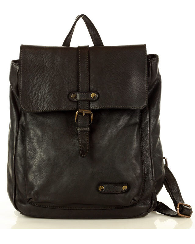 MARCO MAZZINI Miejski plecak skórzany w stylu old look handmade leather czarny