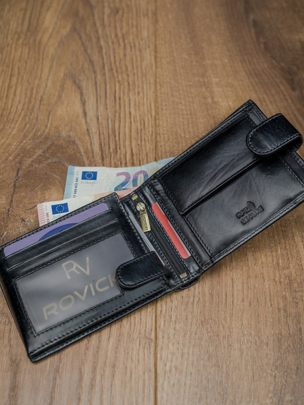 Zapinany Skórzany męski portfel Rovicky z RFID