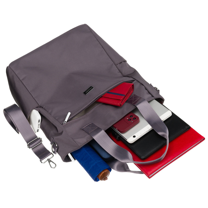 Szara shopperka damska na uchwytach i doczepianym pasku, zamykana suwakiem - Peterson