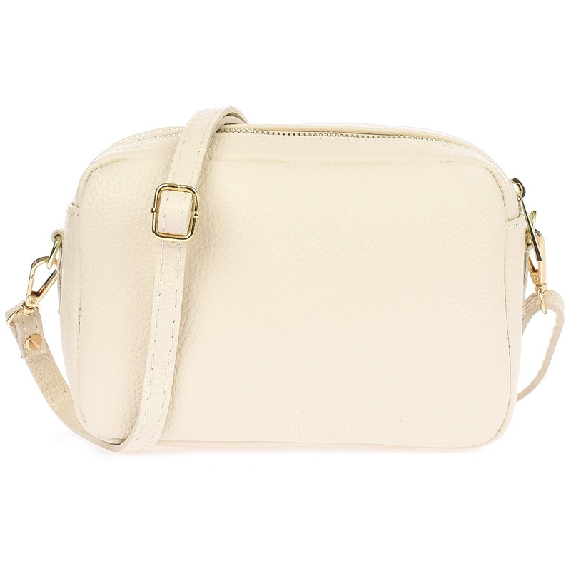 Skórzana damska torebka listonoszka ecru dwukomorowa pojemna na pasku P10