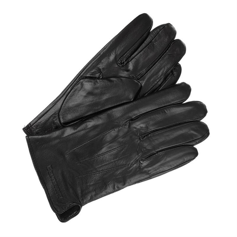 Czarne Rękawiczki skórzane męskie polar miś BELTIMORE K32 : Kolory - czarny