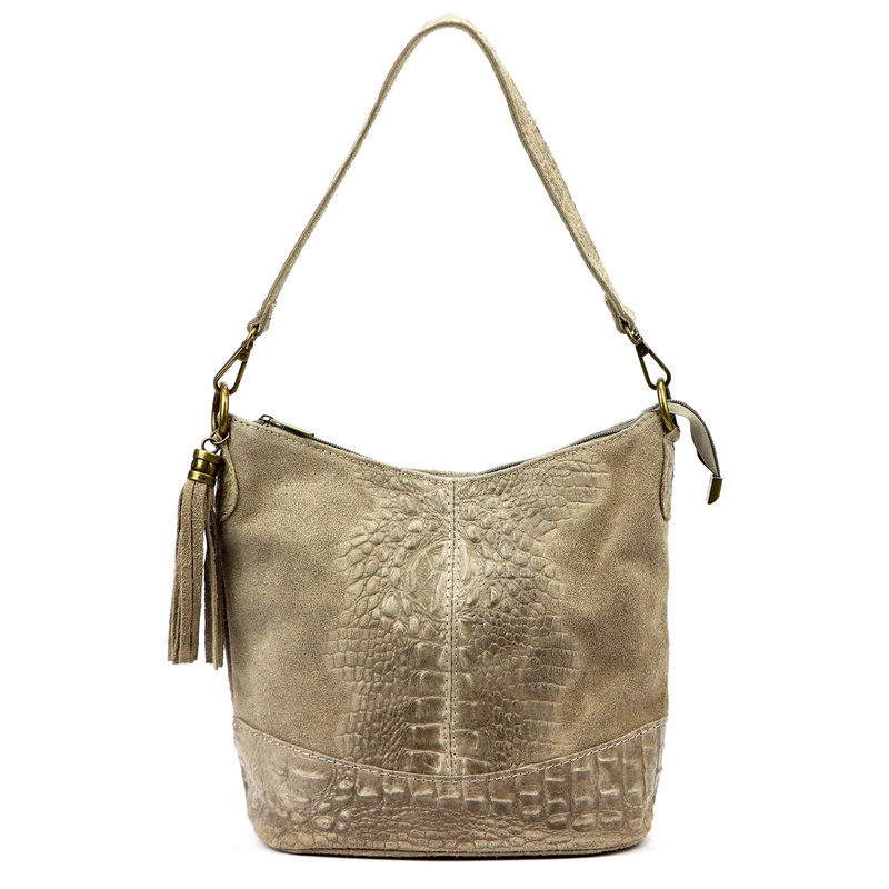 Luka damska listonoszka skóra naturalna wzór krokodyla z kieszeniami