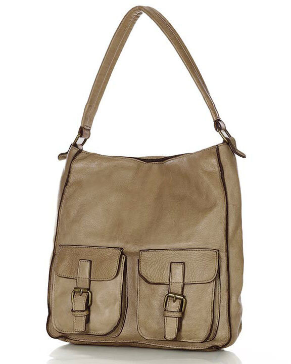 Torebka skórzana na ramię z kieszonkami safari leather bag - MARCO MAZZINI beż taupe