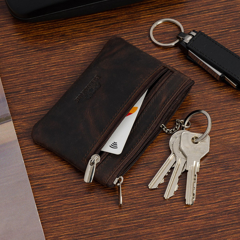 Skórzane etui na klucze duże kluczówka skóra nubuk z łańcuszkiem brązowe Beltimore P92