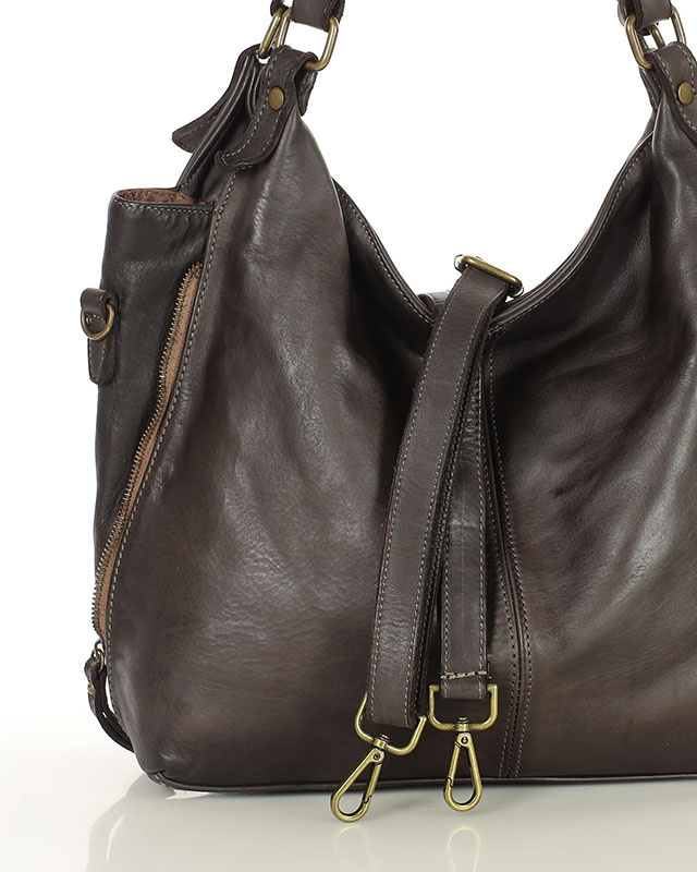 Torba skórzana wysokogatunkowa na ramię styl miejski shoulder leather bag - MARCO MAZZINI brąz caffe