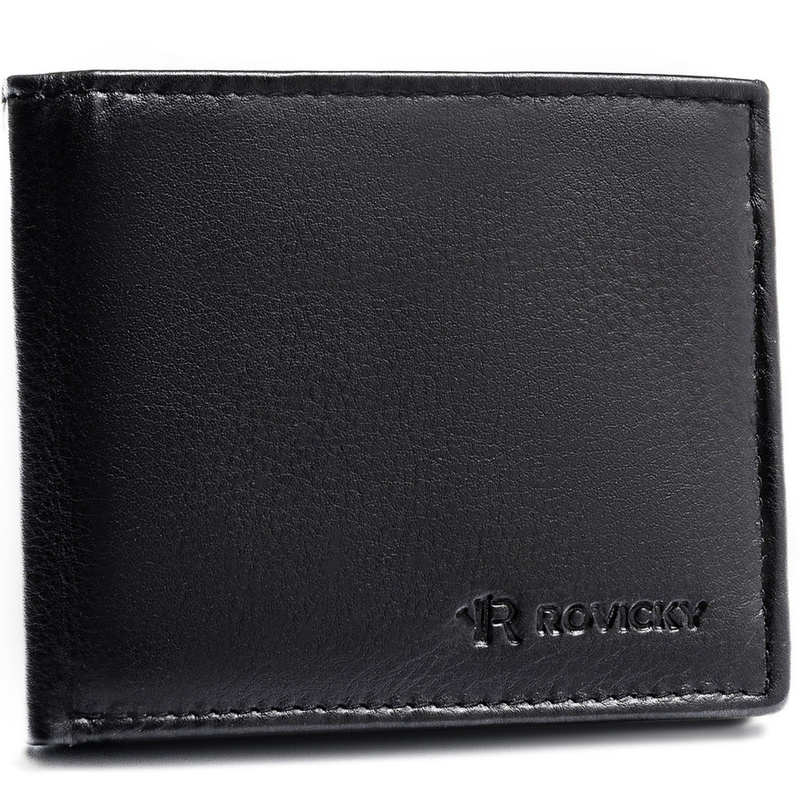 Mały, czarny portfel męski ze skóry naturalnej wyposażony w system RFID - Rovicky