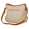 Praktyczna torebka damska z poliestru i skóry ekologicznej w kolorze ecru, zamykana suwakiem - Peterson