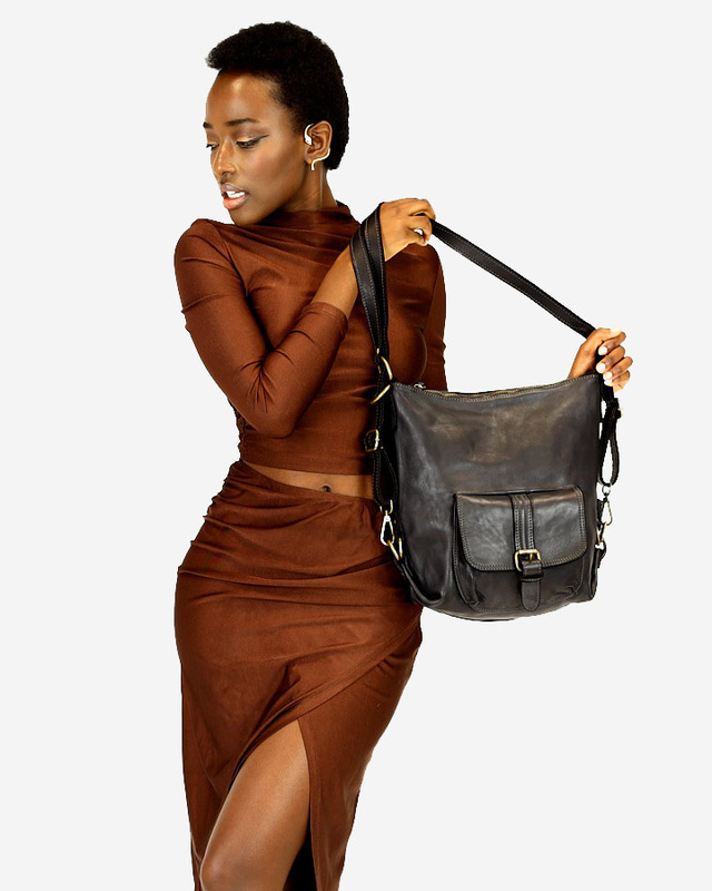 Torba skórzana dla wymagających z opcją plecak old school leather bag - MARCO MAZZINI czarny