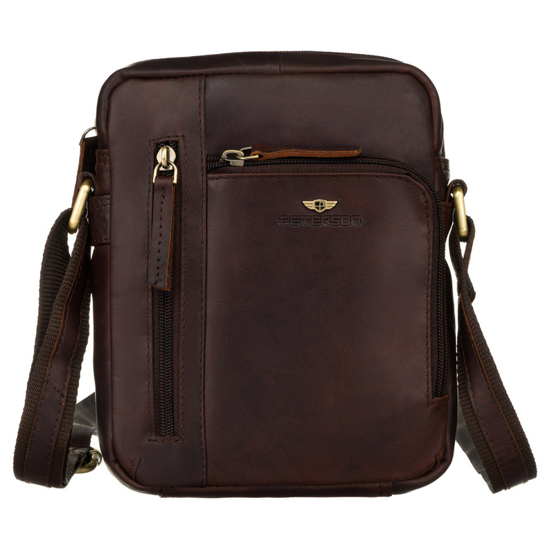 Stylowa listonoszka męska vintage ze złotymi okuciami - Peterson
