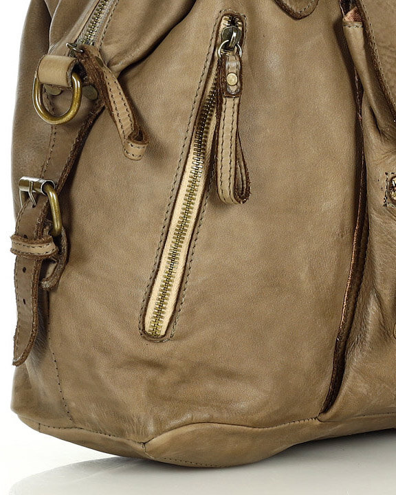 Torba biznesowa bowling retro bag skórzana - MARCO MAZZINI beżowa taupe