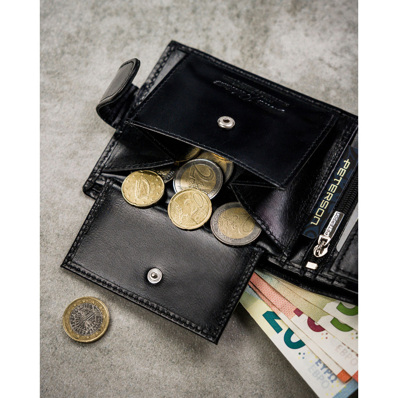 Zestaw prezentowy: skórzany portfel męski w czarnym kolorze i pasek ze skóry naturalnej - Peterson