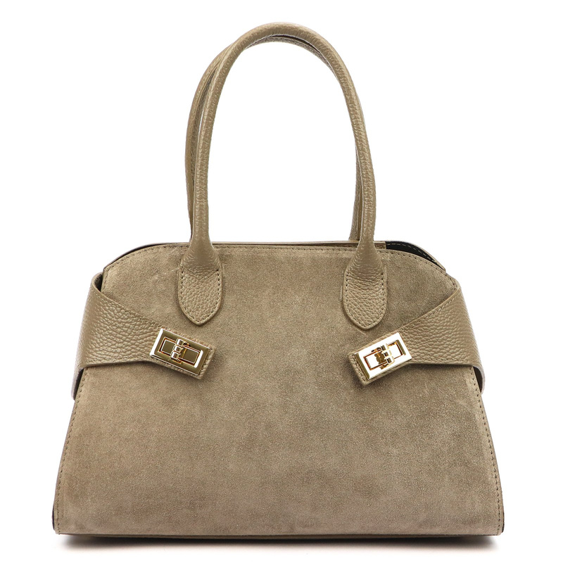 Vera Pelle damska torebka na ramię skóra naturalna i zamsz listonoszka