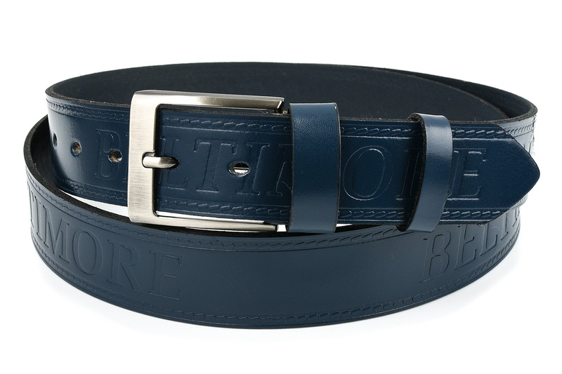 BELTIMORE pasek do spodni granatowy jeans skórzany pas skóra 527 : Kolory - granatowy, Rozmiar pasków - r.120-135 cm