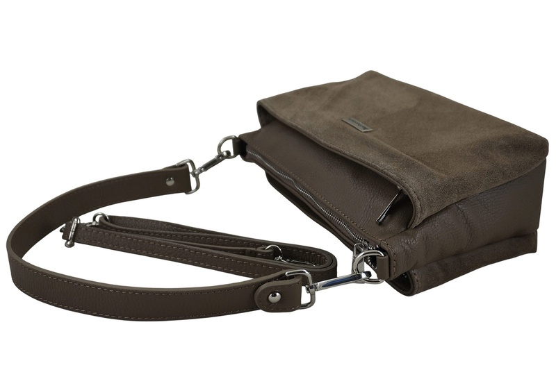 Pojemna torebka listonoszka ze skóry i zamszu - Beżowa ciemna