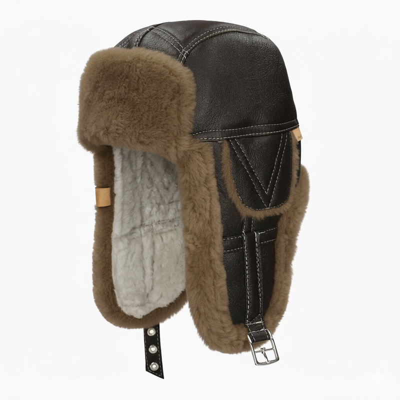 Skórzana ciepła pilotka kożuchowa czapka Podhale