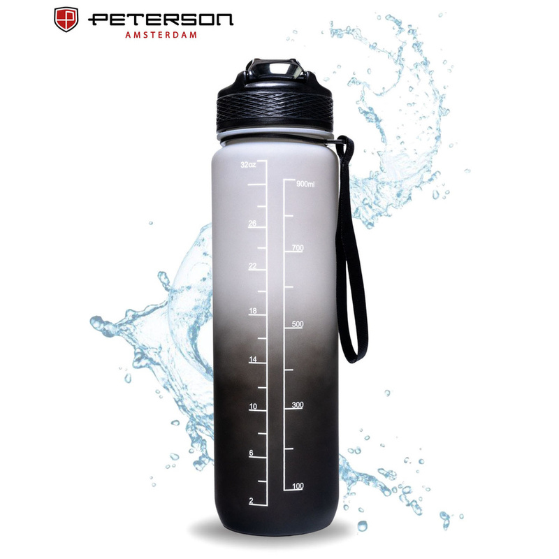 Bidon o pojemności 1000ml w biało-czarnym kolorze ze słomką - Peterson