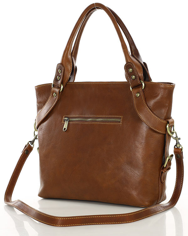 Torebka biznesowa damska kuferek skórzany premium bag - MARCO MAZZINI brązowy