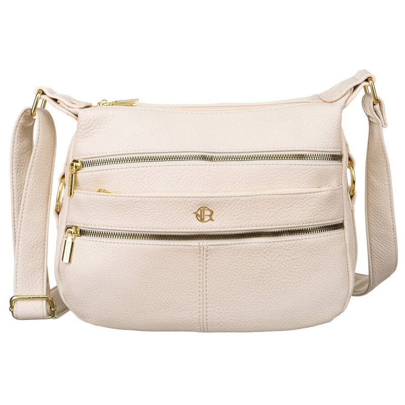 Damska listonoszka ze skóry ekologicznej w beżowym kolorze na długim pasku - Rovicky