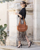 Włoska torebka skórzana z kieszenią z przodu retro bag handmade - MARCO MAZZINI brąz camel