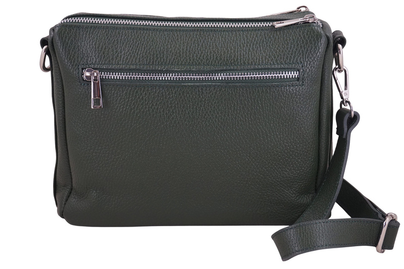 Codzienna torebka ze skóry naturalnej z zamszem - Zielona ciemna