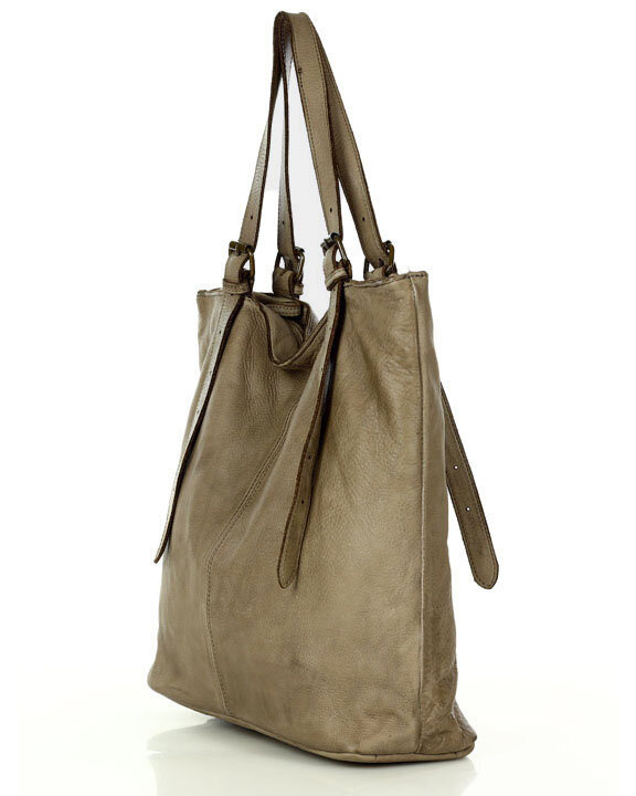Torebka damska shopper z regulacją rączek skóra old pelle - MARCO MAZZINI beż taupe
