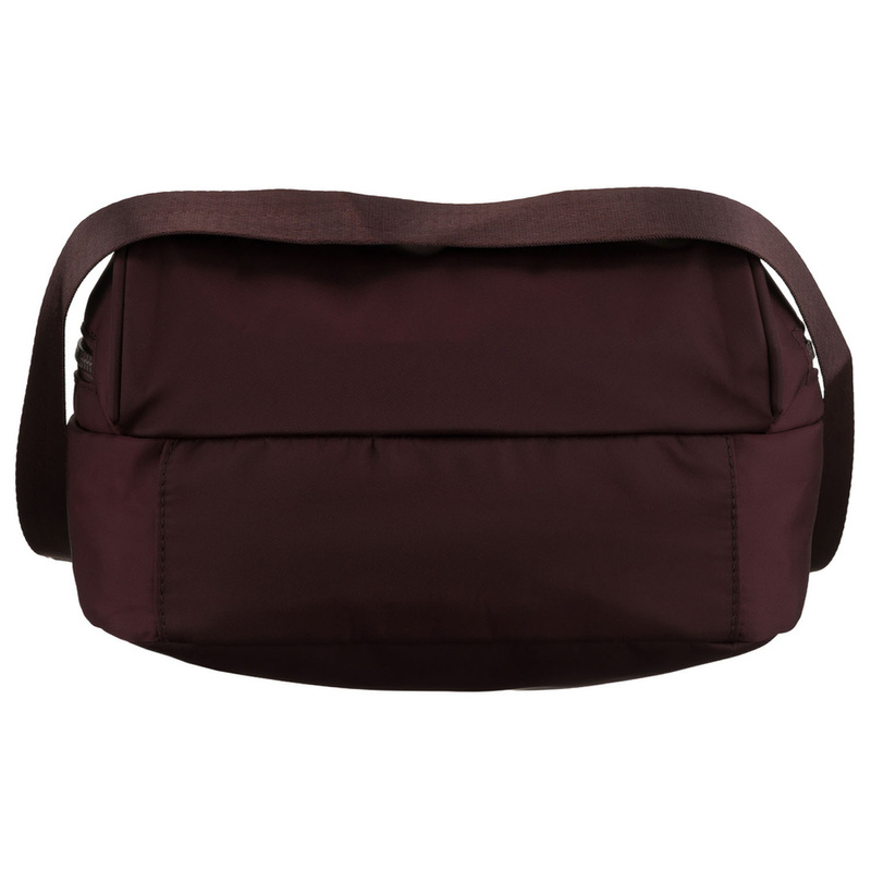 Mały, bordowy plecak damski wykonany z poliestru, wyposażony w dodatkowy pasek - Peterson