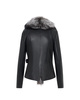 Bukowski Damska kurtka skórzana z futrzanym dekoltem ciepły fason