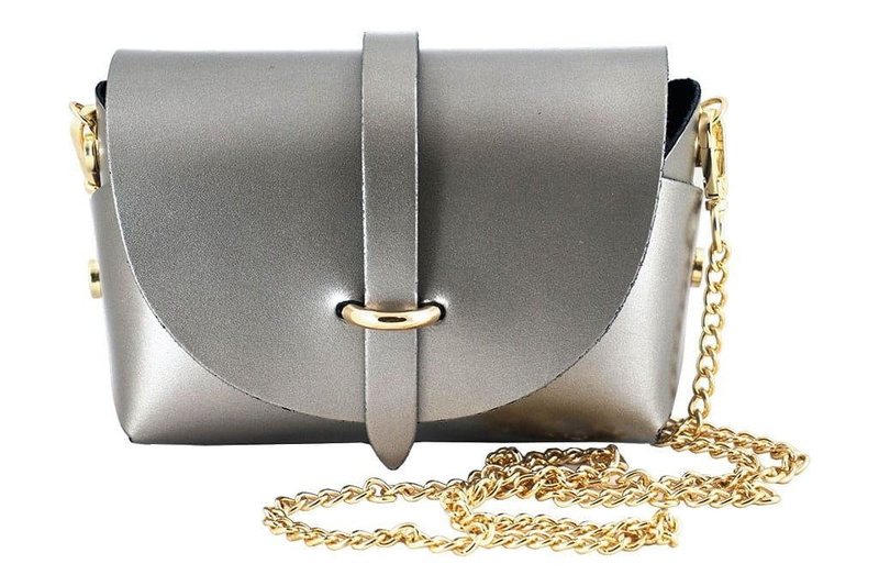 Modna listonoszka wizytowa skórzana - Srebrna