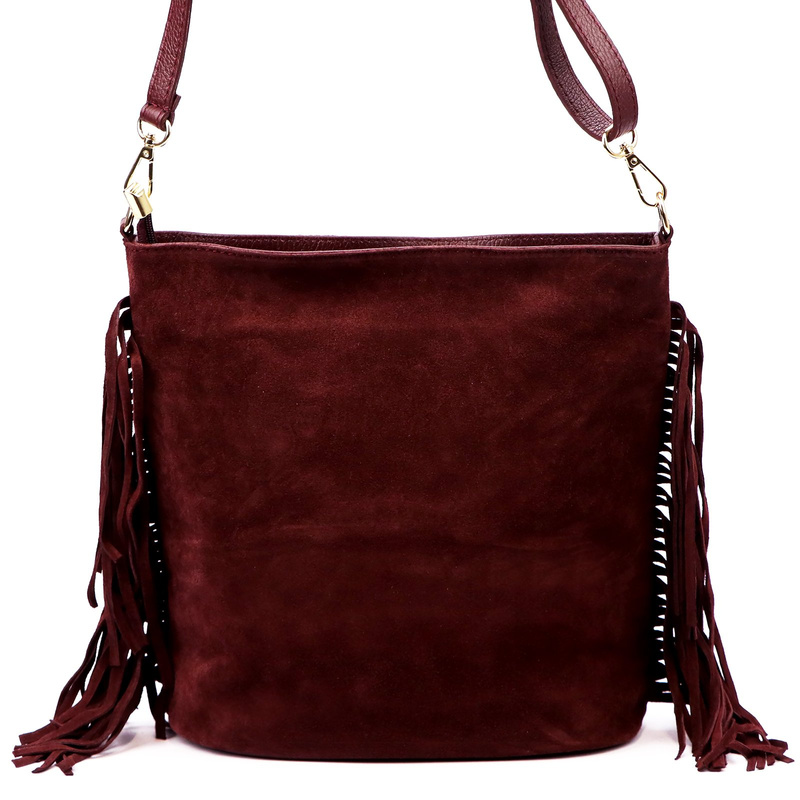 Vera Pelle damska listonoszka skóra naturalna zamszowa torebka z frędzlami