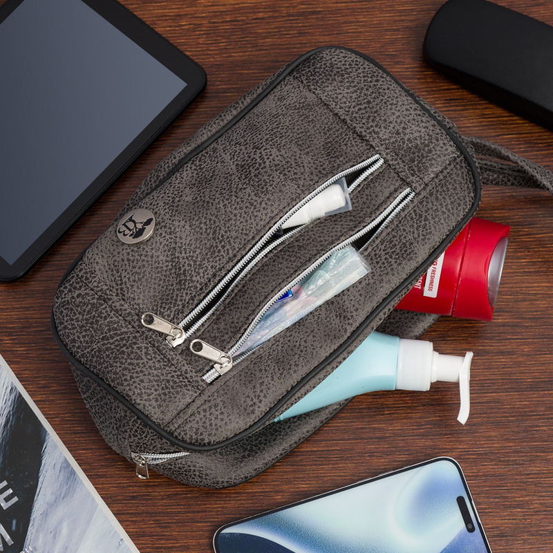 Kosmetyczna szara nubuk podróżna saszetka elegancka uniseks Beltimore R25