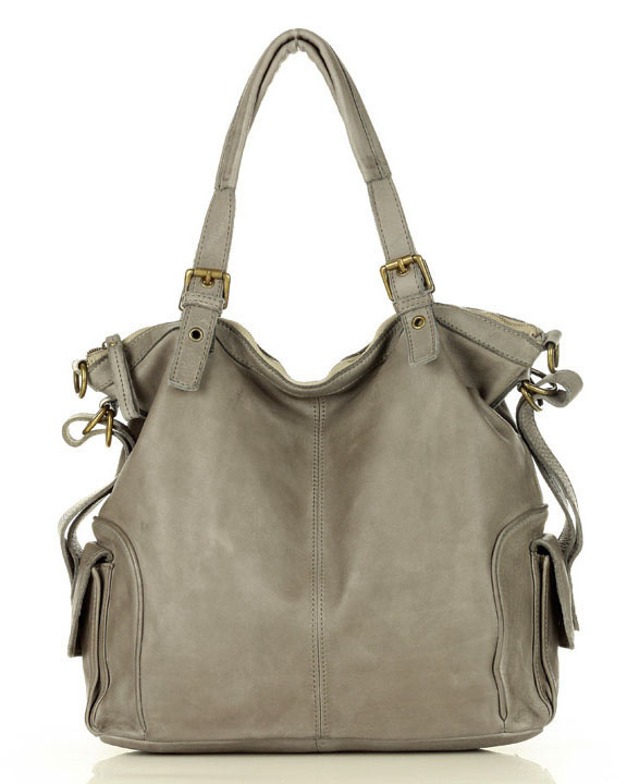 MARCO MAZZINI Miejska torba skórzana z regulowaną rączką old leather handmade beż cappucino