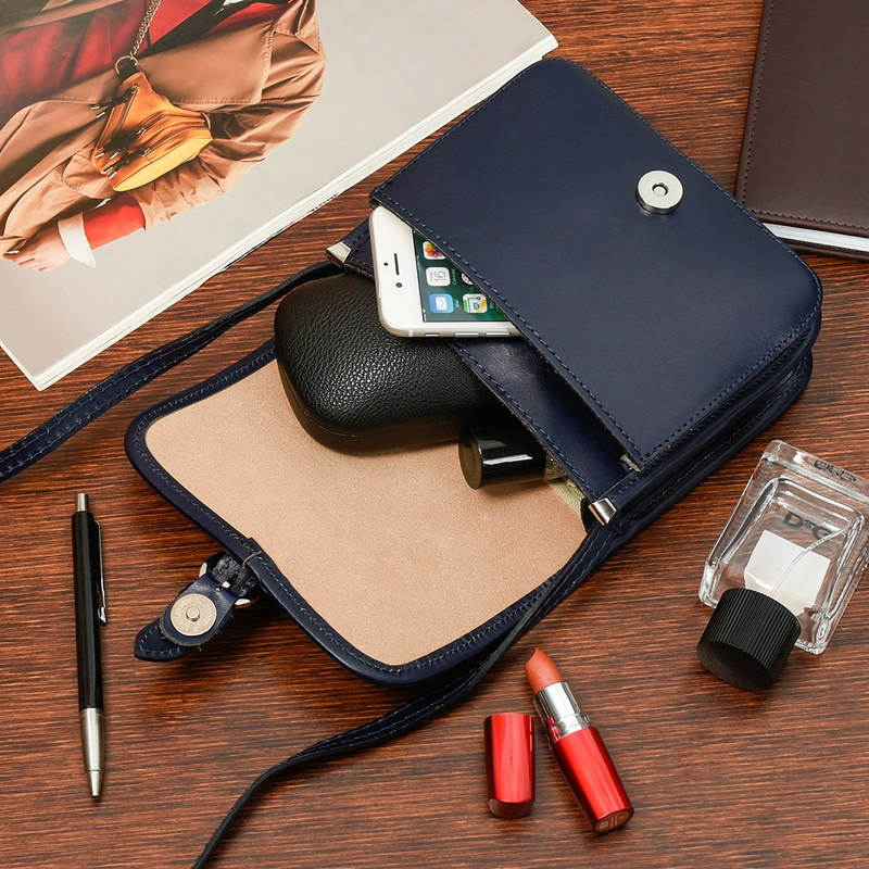 Granatowa Beltimore Damska Skórzana Mała Torebka Listonoszka K66