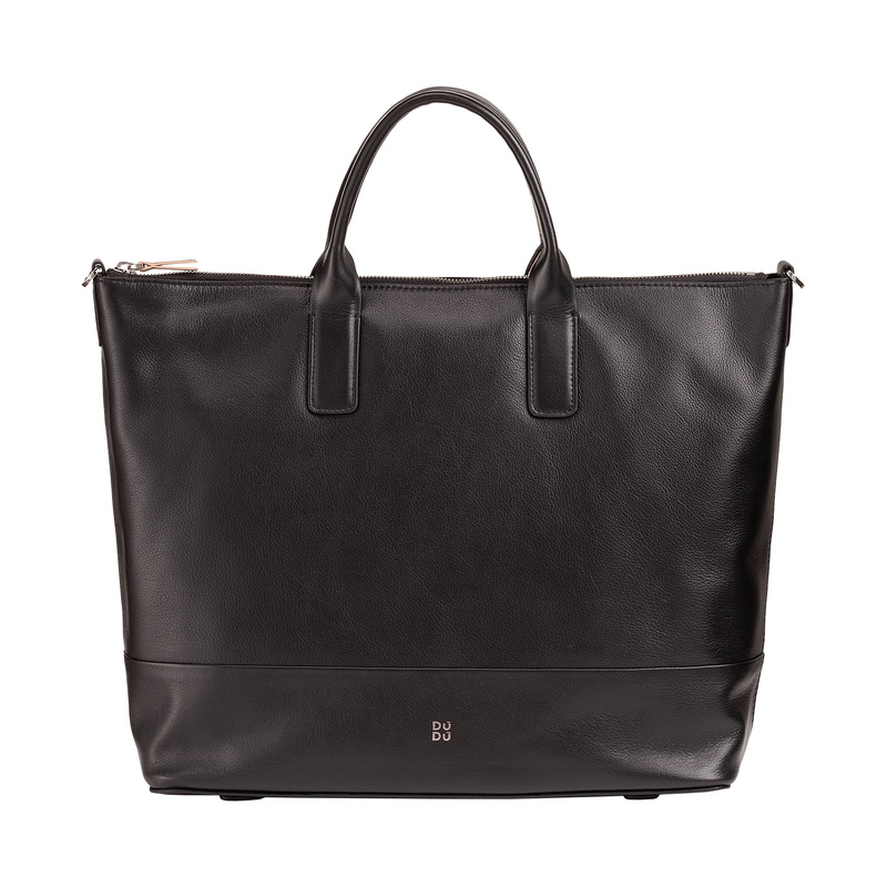 DuDu Duża damska shopperbag skóra naturalna z paskiem i kieszeniami