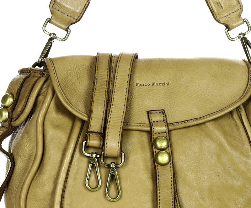 Marco Mazzini Torebka classic saddle bag ze skóry naturalnej na ramie beż taupe