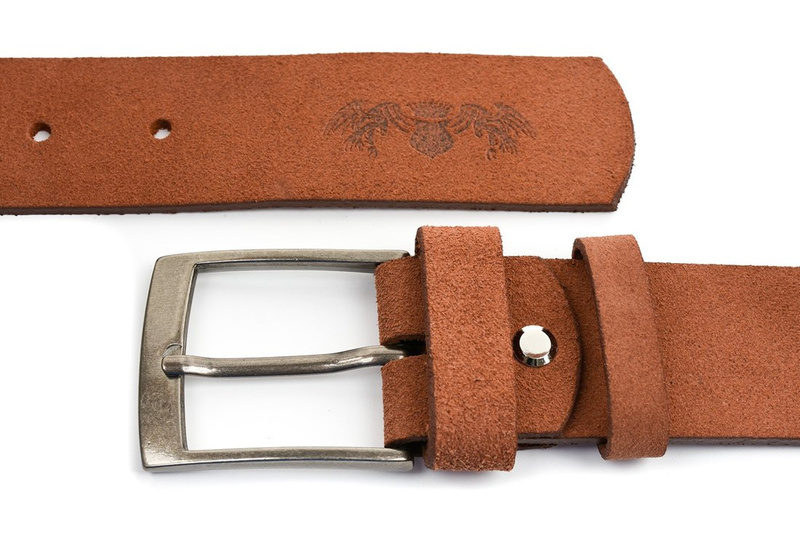 BELTIMORE męski pasek skórzany pudełko zamszowy camel A78 : Kolory - brązowy, beżowy, Rozmiar pasków - r.90-105 cm
