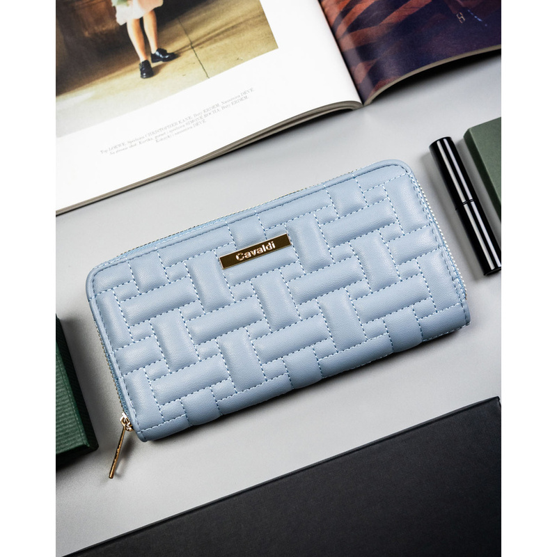 Niebieski portfel damski ze skóry ekologicznej zamykany suwakiem - 4U Cavaldi