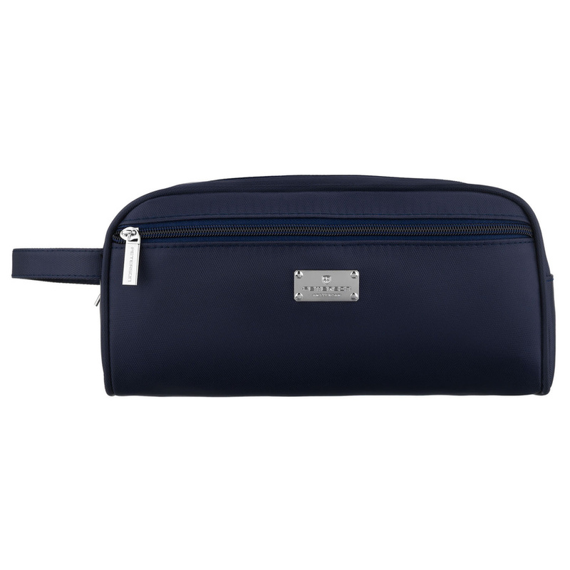 Granatowa kosmetyczka z tkaniny syntetycznej, jednokomorowa i zamykana suwakiem - Peterson