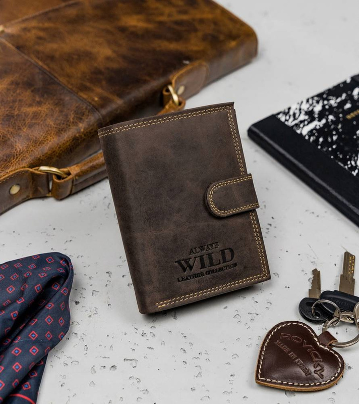 Duży rozbudowany pionowy skórzany zapinany męski portfel Wild z RFID
