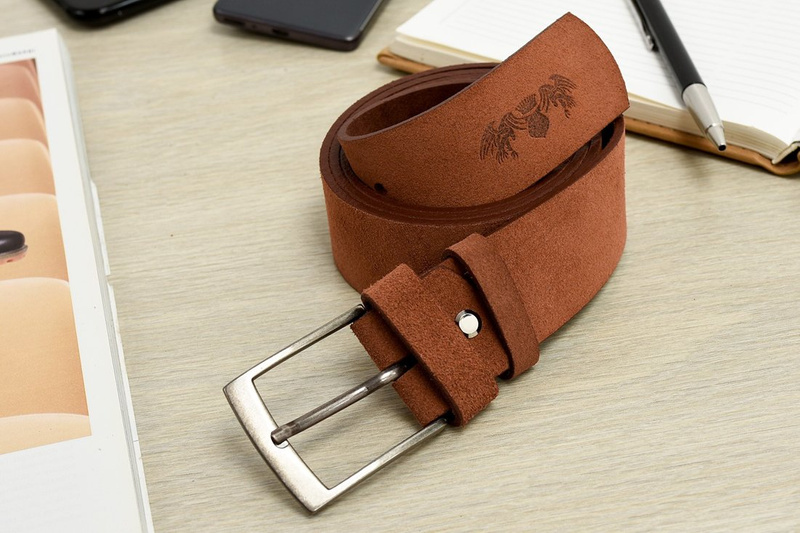 BELTIMORE męski pasek skórzany pudełko zamszowy camel A78 : Kolory - brązowy, beżowy, Rozmiar pasków - r.90-105 cm