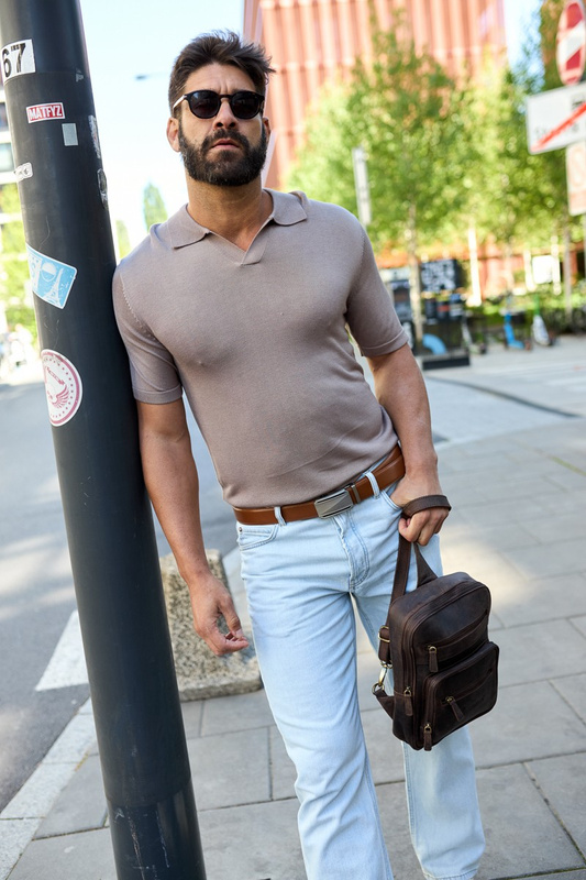 Pasek męski skórzany klamra automatyczna brązowy Beltimore A51 : Kolory - brązowy, beżowy, Rozmiar pasków - r.100-115 cm