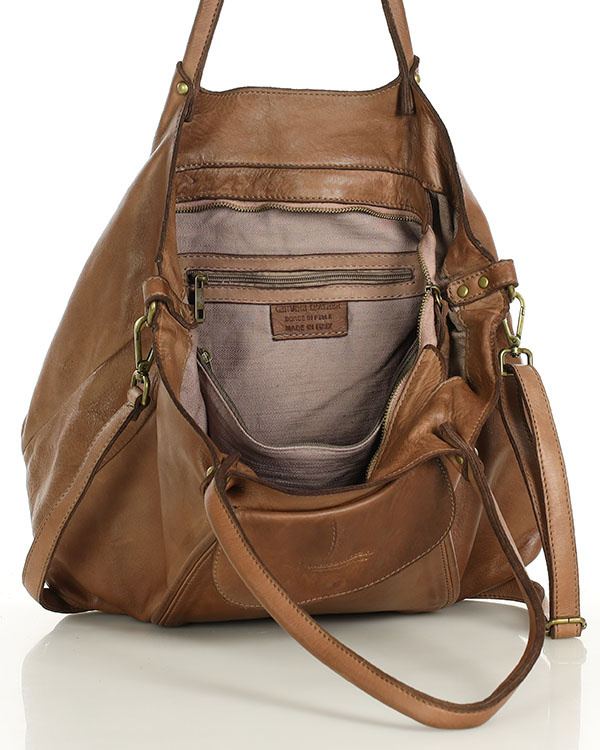 MARCO MAZZINI Torebka skórzana shopper bag ispirato dalla natura brąz