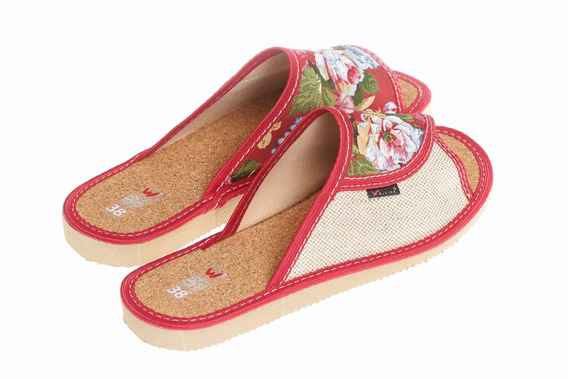 Wójciak Podhale damskie kapcie domowe laczki skóra naturalna i len