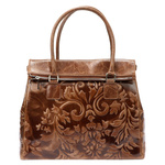 Luka duży kuferek damski torebka do ręki skóra naturalna roślinny wzór