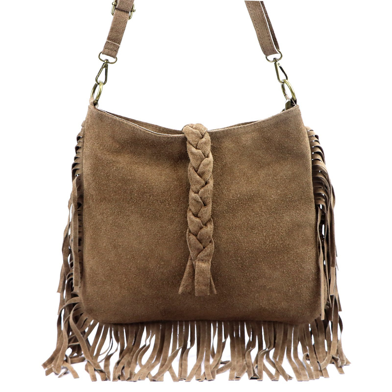 Luka Listonoszka damska skórzana z frędzlami boho torebka na ramię